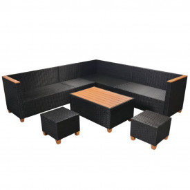 Set mobilier de grădină 29 piese, poliratan și blat WPC, negru - Img 5