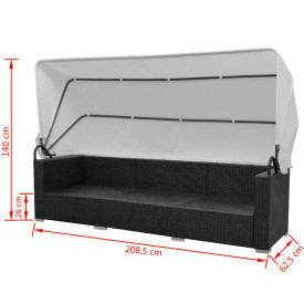 Set mobilier de grădină cu baldachin 23 piese, poliratan, negru - Img 8