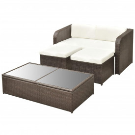 Set mobilier de grădină cu canapea 9 piese, maro, poliratan - Img 4
