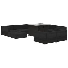 Set mobilier de grădină cu perne, 10 piese, negru, poliratan - Img 2