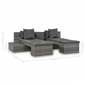 Set mobilier de grădină cu perne, 4 piese, gri, poliratan - Img 6