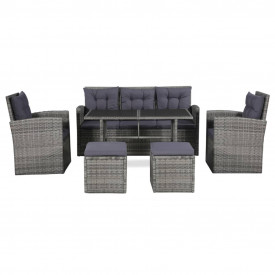 Set mobilier de grădină cu perne, 6 piese, gri, poliratan - Img 2