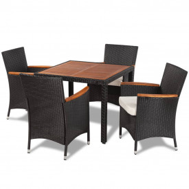 Set mobilier de grădină din ratan cu 4 scaune si masa cu blat de lemn - Img 2
