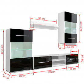 Set mobilier de perete pentru TV cu iluminare LED, 5 piese, negru - Img 9