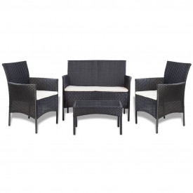 Set mobilier grădină, 7 piese, poliratan, negru și alb crem