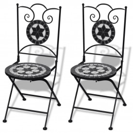 Set mobilier grădină bistro, 60 cm, mozaic, 2 scaune, negru/alb - Img 3