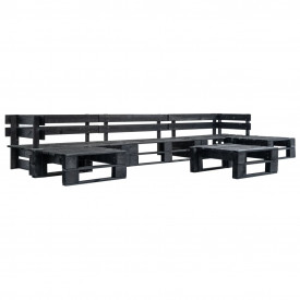 Set mobilier grădină din paleți, 6 piese, negru, lemn FSC