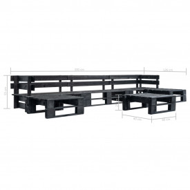 Set mobilier grădină din paleți, 6 piese, negru, lemn FSC - Img 3