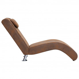 Șezlong cu pernă, maro, piele întoarsă artificială - Img 4