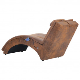Șezlong de masaj cu pernă, maro, piele întoarsă artificială - Img 4