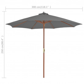 Umbrelă de soare de exterior, stâlp din lemn, 300 cm, antracit - Img 7