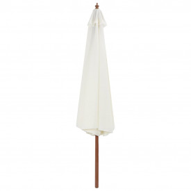 Umbrelă de soare exterior, stâlp din lemn, alb nisipiu, 350 cm - Img 2