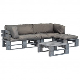 vidaXL 4 piese Set mobilier grădină din paleți, perne gri, lemn FSC