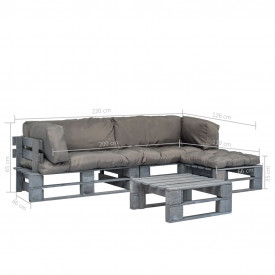 vidaXL 4 piese Set mobilier grădină din paleți, perne gri, lemn FSC - Img 5