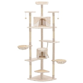 vidaXL Ansamblu pisici cu stâlpi din funie sisal, 203 cm, bej și alb - Img 2