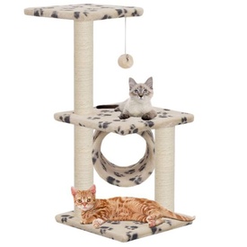 vidaXL Ansamblu pisici, stâlpi funie sisal, 65 cm imprimeu lăbuțe, bej - Img 4