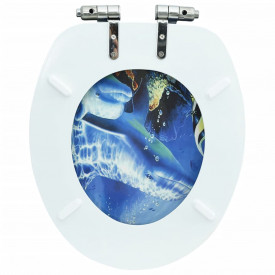 vidaXL Capac WC cu închidere silențioasă, MDF, design delfini - Img 7