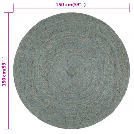 vidaXL Covor manual, verde măsliniu, 150 cm, iută, rotund - Img 6