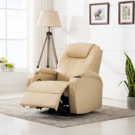 vidaXL Fotoliu de masaj electric rabatabil, piele artificială, crem