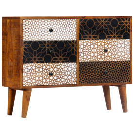vidaXL Servantă cu model imprimat, 90x30x70 cm, lemn masiv de mango - Img 11