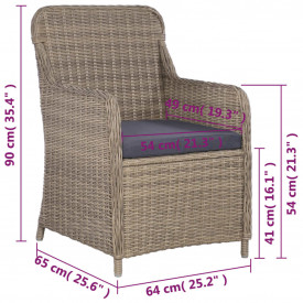 vidaXL Set bistro cu perne, 3 piese, maro, poliratan - Img 10