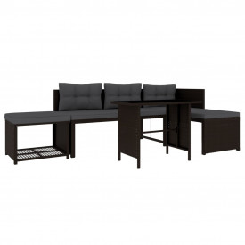 vidaXL Set mobilier de exterior, 10 piese, poliratan, maro și alb - Img 4