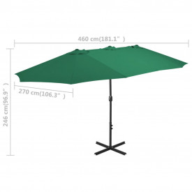 vidaXL Umbrelă de soare de exterior, stâlp aluminiu, verde, 460x270 cm - Img 8