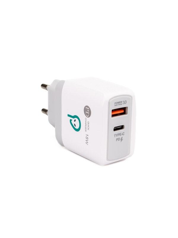 Alim. retea Spacer QC USB-A&C 18W, alb