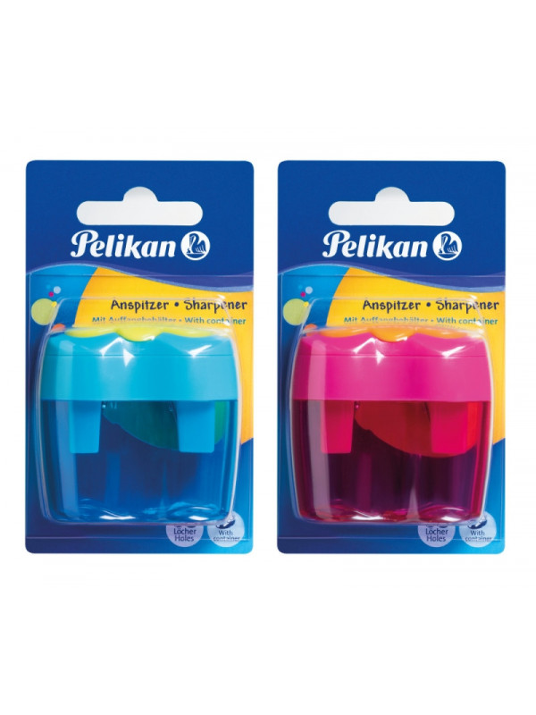 Ascutitoare plastic dubla cu container, diverse culori, 1 bucata/blister