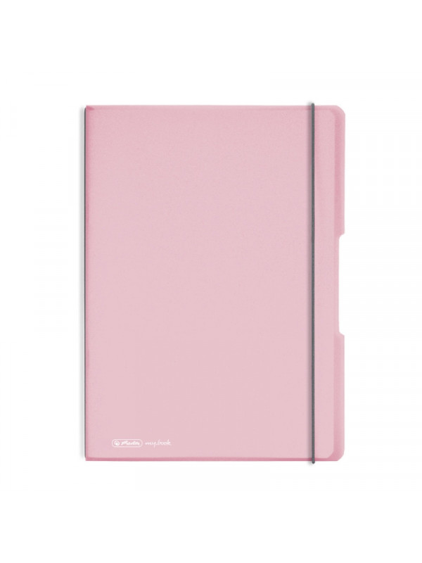 Caiet my.book flex a4 2x40f 80gr dictando+patratele, roz deschis transparent cu logo alb