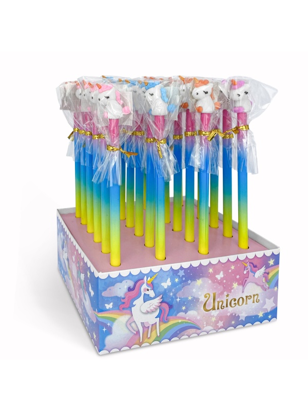 Creion grafic Unicorn cu radiera, 4 modele (24 buc/display)