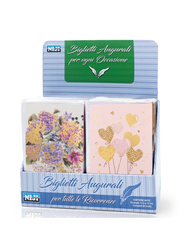 Felicitare 3D de zi cu zi, cu modele asortate, cu detalii in relief, aurii si sclipici pe exteriorul felicitarii - 11.5 x 17 cm (12 buc/display)