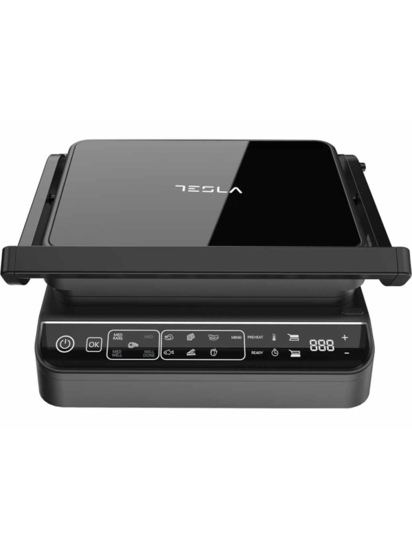 Gratar electric Tesla GR500BG, 2000 W, 10 programeLED, control digital, 30x23cm, negru/sticla