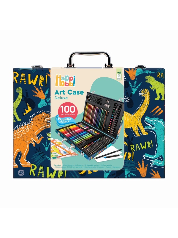 HAPPI HOBBI ART CASE SET DE DESEN DELUXE CU 100 DE ACCESORII DINOZAUR
