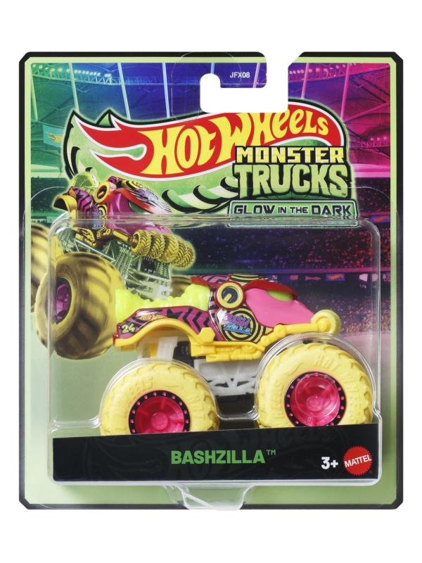 HOT WHEELS MONSTER TRUCK GLOW IN THE DARK MASINUTA BASHZILLA SCARA 1 LA 64