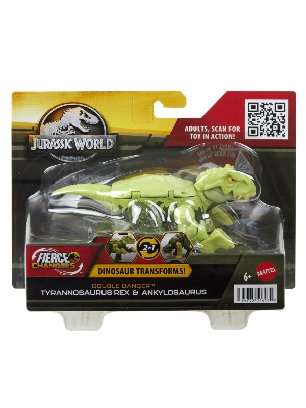 JURASSIC WORLD FIERCE CHANGERS DOUBLE DANGER DINOZAUR TRANSFORMABIL TYRANNOSAURUS REX SI ANKYLOSAURUS VERDE