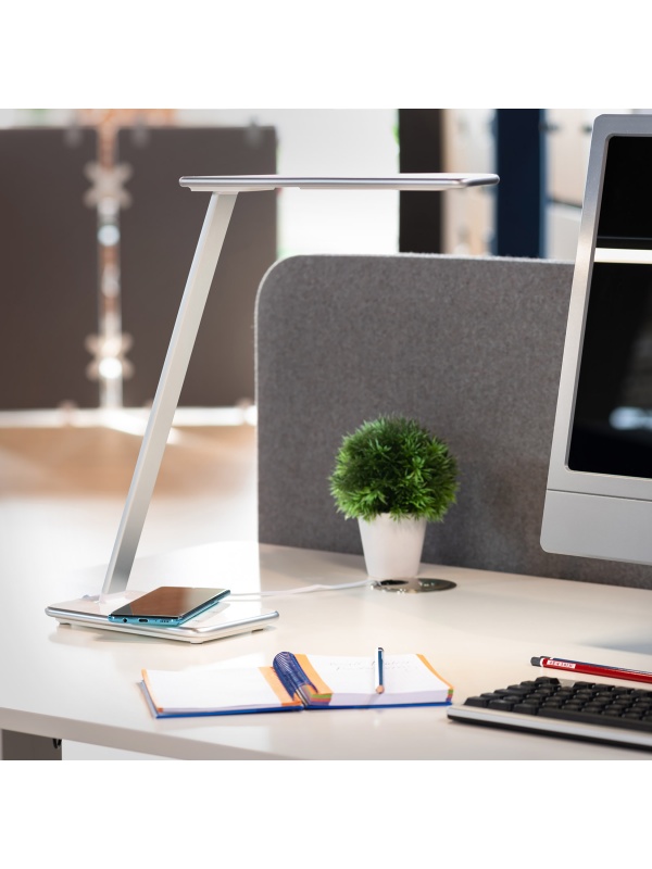 LAMPA UNILUX LED JAZZ METAL, DESIGN ERGONOMIC ELEGANT, 5 NIVELE INTENSITATE, 3 MODURI LUMINA RECE/CALD, SENZOR PENTRU ADAPTARE LA LUMINA AMBIENTALA, ALUMINIU/ABS, CULOARE GRI