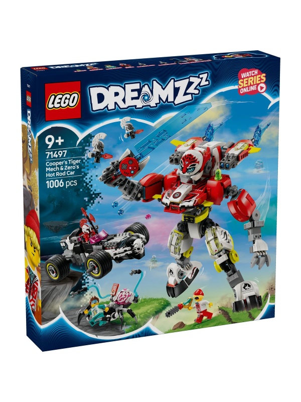 LEGO DREAMZZZ ROBOTUL TIGRU AL LUI COOPER SI MASINA HOT ROD A LUI ZERO 71497