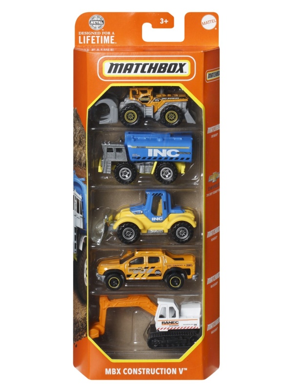 MATCHBOX SET 5 MASINUTE METALICE MBX CONSTRUCTION V SCARA 1:64