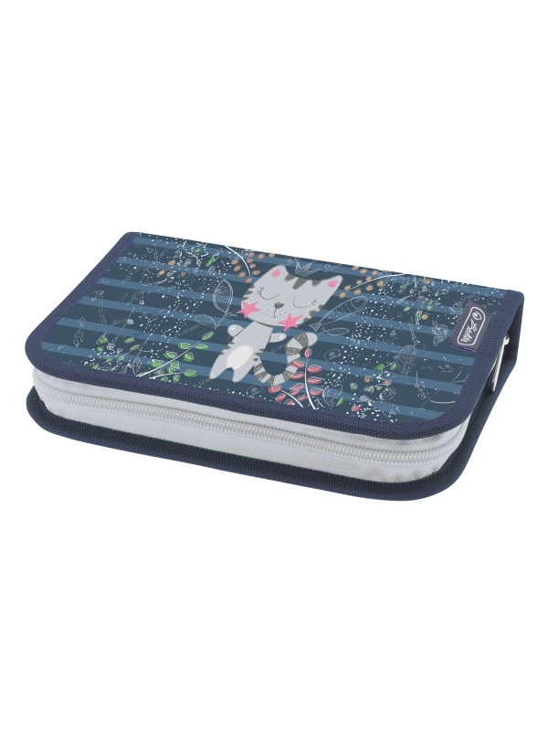 PENAR ECHIPAT 34 PIESE CU 2 CLAPE, INCLUDE ARTICOLE DE COLORIAJ, ARTICOLE PENTRU SCRIS SI STERS, FERMOAR ASCUNS, INTERIOR TEXTIL, DIMENSIUNE 13.5 X 19.5 X 3.5 CM, MOTIV CHILL CAT