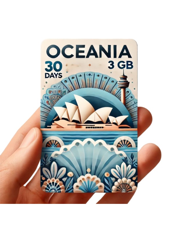 Roaming eSIM 3GB date, eSIM de Mare viteza pana la 5G, valabil 30 zile din momentul activarii, 7 tari, Oceania