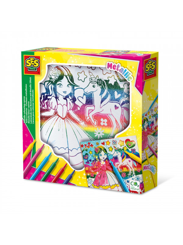 Set creativ copii de colorat pe panza printesa si unicorn cu efect metalic