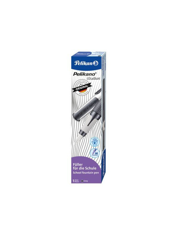 STILOU PELIKANO STRUCTURE, PENITA M, GRIP ERGONOMIC, PENTRU DREPTACI, 1 PATRON MARE ALBASTRU INCLUS, CULOARE GRI, IN CUTIE DE CARTON