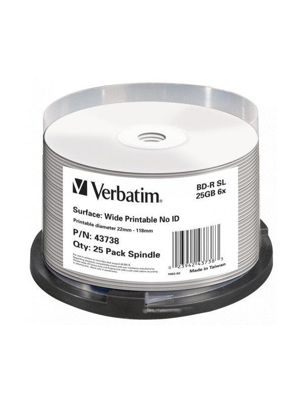 VERBATIM BD-R SL 25GB 6x Wide Print NO ID SP 25