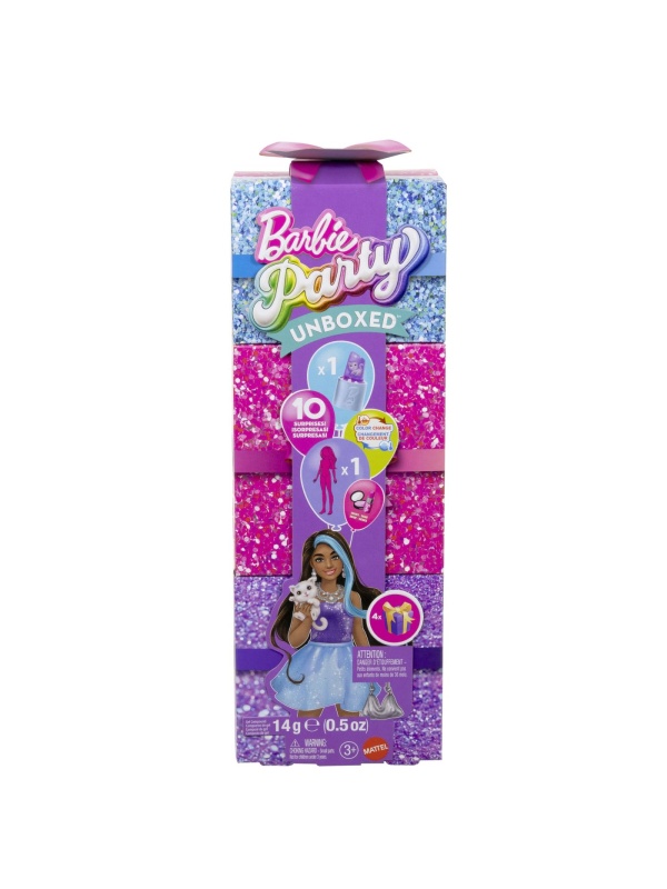 BARBIE SET PARTY UNBOXED REVEAL PAPUSA BARBIE VIOLET CU 10 ACCESORII SURPRIZA