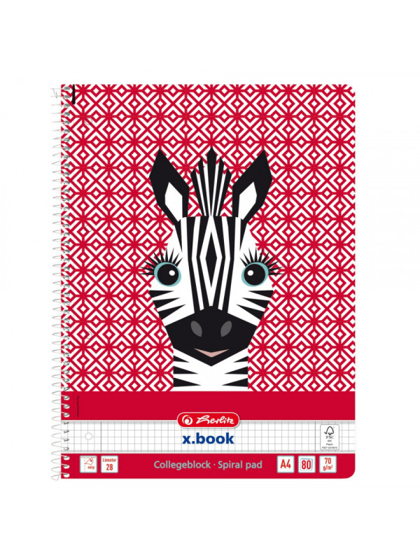Caiet a4 80f spirala patratele cute animals motiv zebra