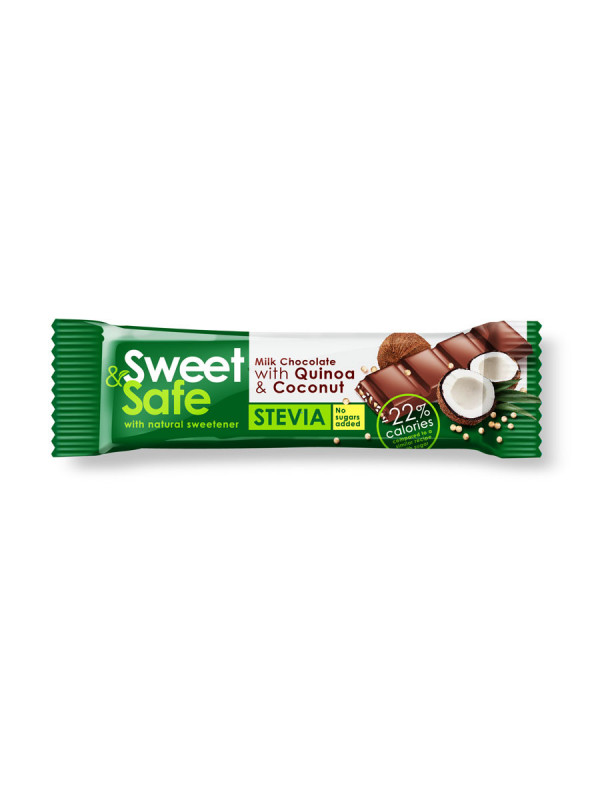 Ciocolata cu lapte cu quinoa si cocos cu indulcitor stevie 25gr "sweet & safe" sly nutritia