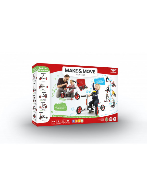 Infento, bicicleta, tricicleta, trotineta modulara 14 in 1, 156 parti, recomandat pentru copii 1- 6 ani