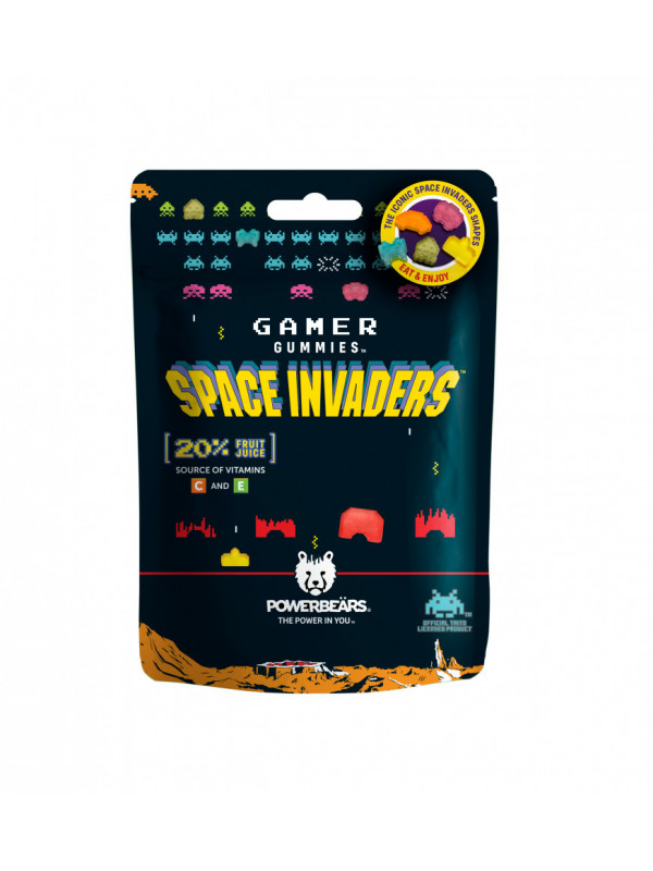 Jeleuri gumate "SPACE INVADERS" cu 20% suc din fructe, vit. C si vit. E 125g POWERBEARS