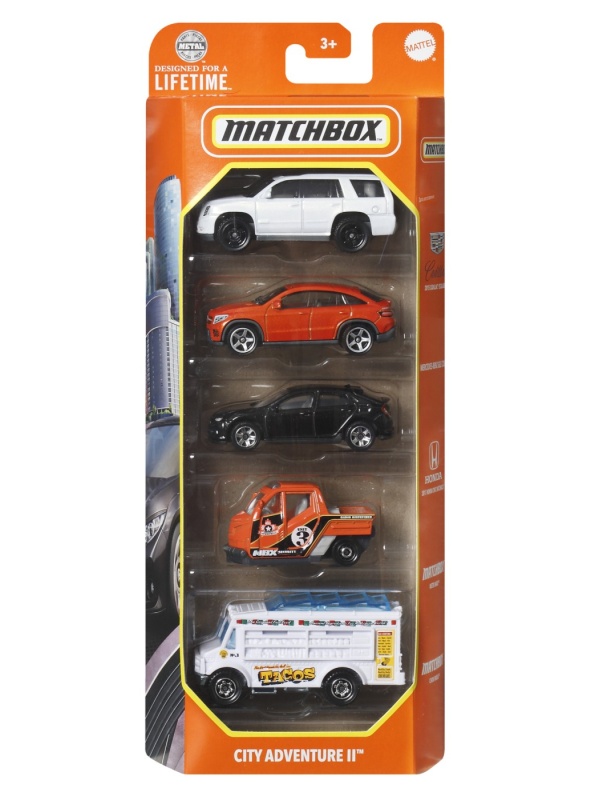 MATCHBOX SET 5 MASINUTE METALICE MBX CITY ADVENTURE II SCARA 1:64